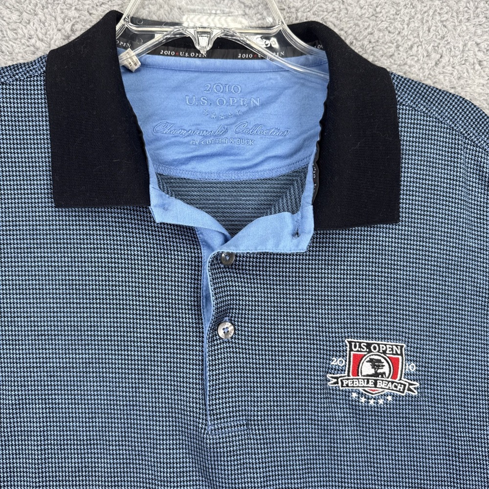 2010 US Open Pebble Beach Polo Shirt Mens Large Cutter & Buck Blue Black Golf